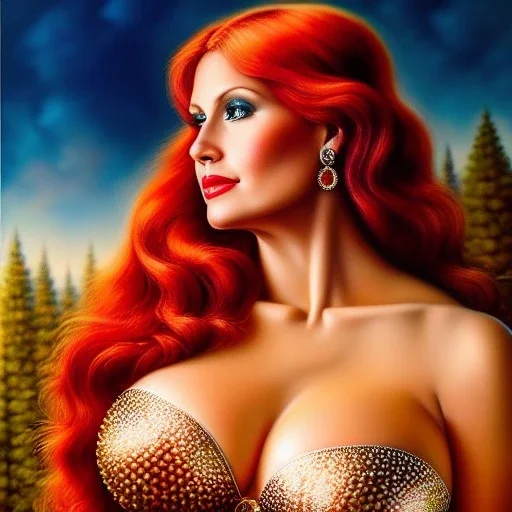 Ultra detailed fullbody Portrait in oil on canvas of beautiful busty Redsonja ,extremely detailed digital painting, extremely detailed face, crystal clear eyes, mystical colors ,perfectly centered image, perfect composition, rim light, beautiful lighting,masterpiece ,8k, stunning scene, raytracing, anatomically correct, in the style of Steve Jung and robert e howard and Wizyakuza and Ohrai Noriyoshi and Simon Bisley and uncannyknack.