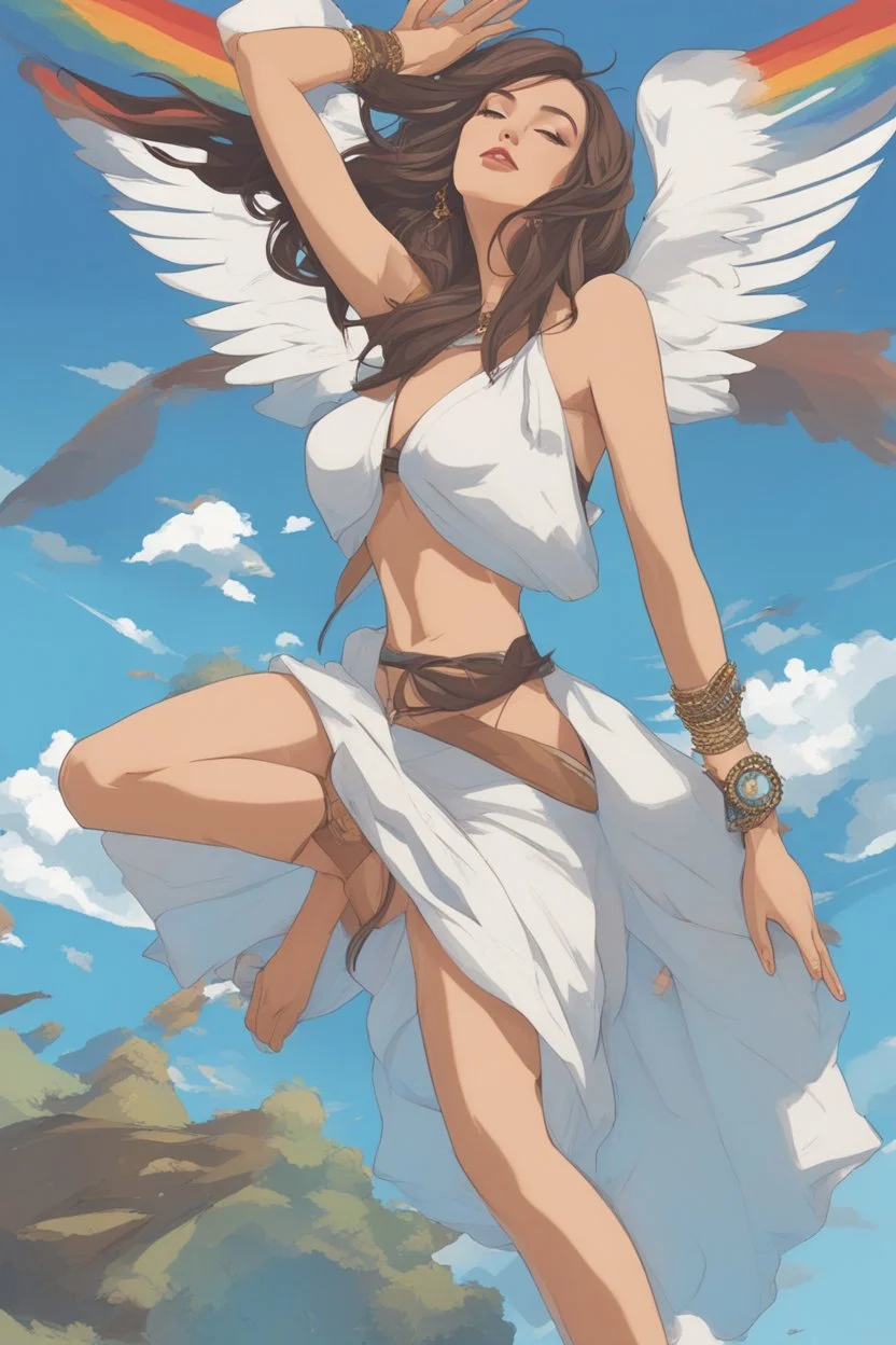 Sense of liberation, freedom, beautiful woman, blue sky, peace