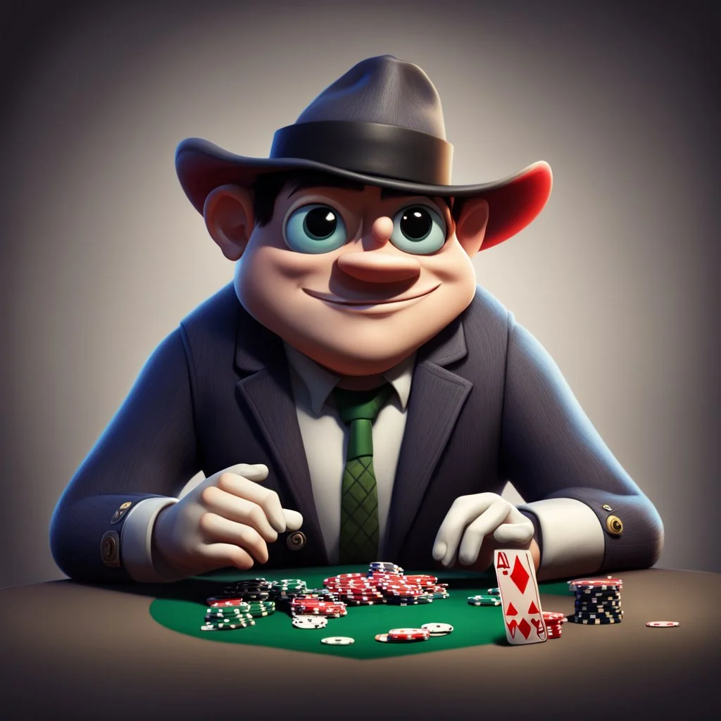 poker player, stylized, pixar