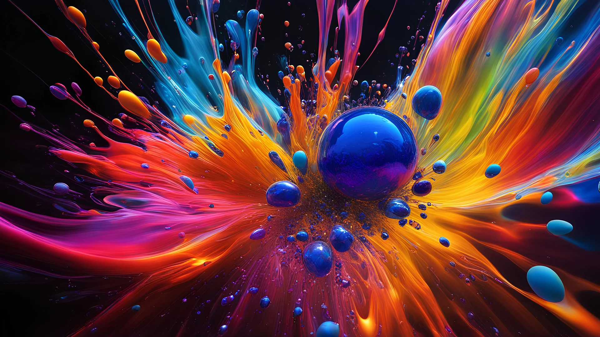 7714. Colourful immiscible liquid globules floating in a wild random dance, liquid medium, mixed, distorted, spectacular, strange globular shapes, wild, fantasy, futuristic, artistic, attractive, beautiful lighting, attractive composition, photorealistic, extremely detailed, chiaroscuro