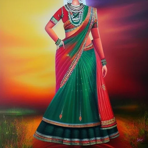 Full body portrait, painting, medium shot lady Mathura art