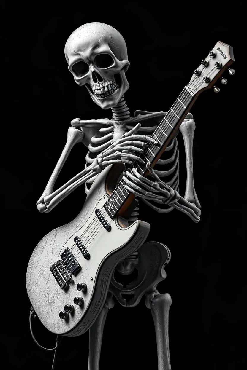 SKELETON EMBRACING HUGGING, Holding A GUITAR affection caress