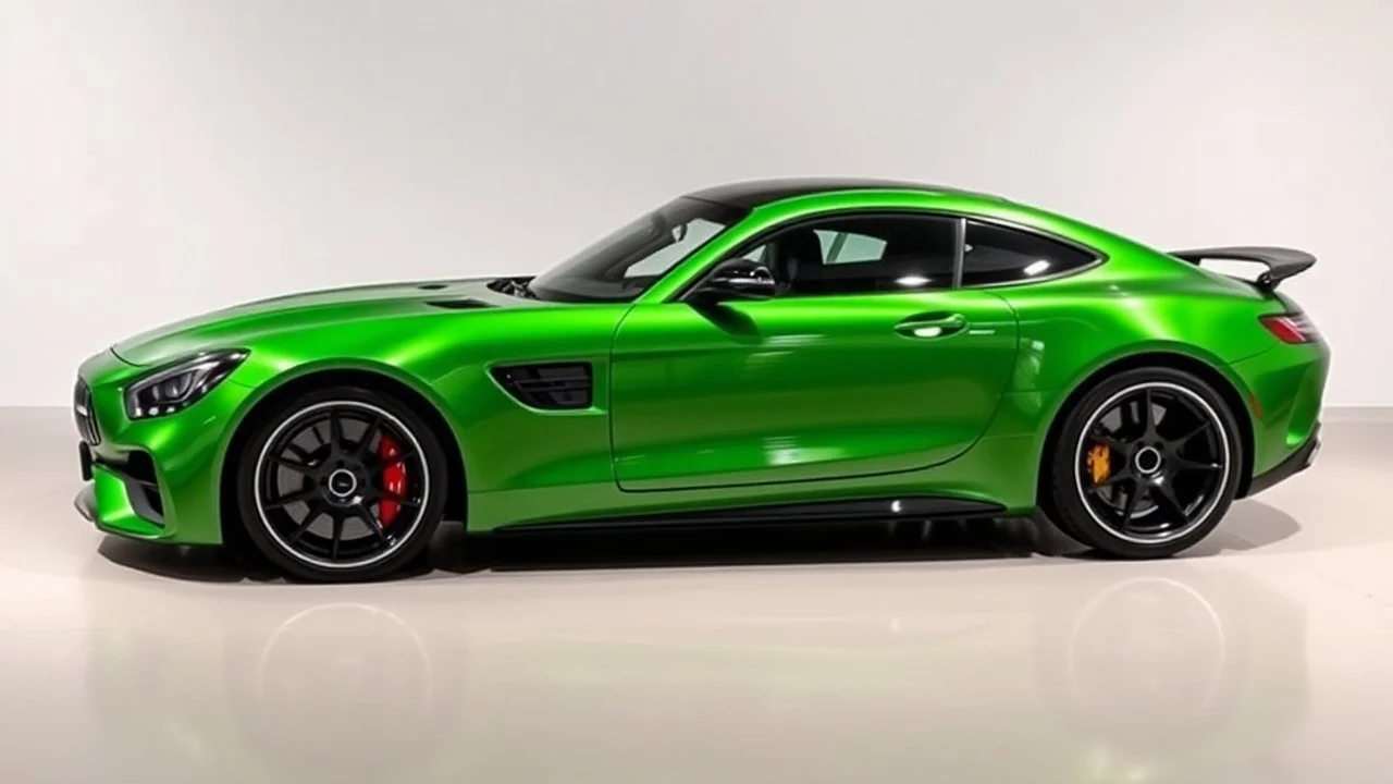 Car Mercedes Benz AMG GT63s, green color, It has four side doors