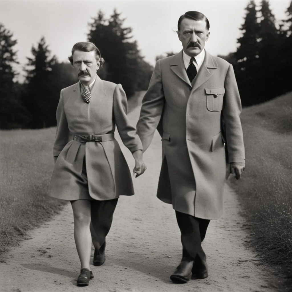 Adolf Hitler is walking in the sunset with Eva Braun