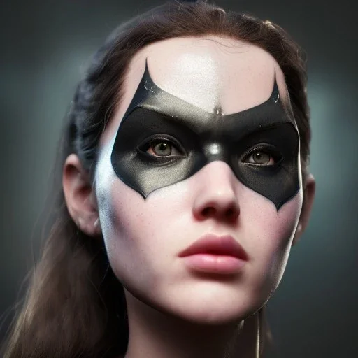 analog style,real cool girl portrait, simmetric eyes, ambient, batgirl make up outfit, ultra realistic photo, unreal engine --aspect ratio 1:1