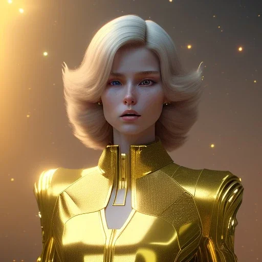 beautiful cosmic golden male, long hair, nice smiling, delicate colors, beautiful glamour galactic golden dress, ultra sharp focus, 8k, unreal engine 5, extremely sharp detail, light effect, soft light atmosphere of a spaceship, smooth, full of details, face in front, complete vision of face and body