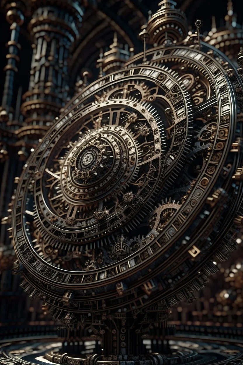 The "Cosmic Cog" - A massive, ornate cogwheel located at the heart of the planet's central clockwork city. It possesses the ability to control the mechanisms on a planetary scale and influence cosmic energies., photo-realistic, shot on Hasselblad h6d-400c, zeiss prime lens, bokeh like f/0.8, tilt-shift lens 8k, high detail, smooth render, down-light, unreal eng