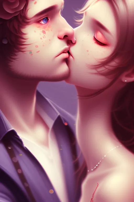 girl and boy, cute, beautiful, close up, kissing