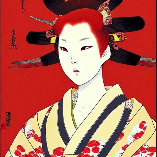 Red hair girl, Ukiyo-e japanese art