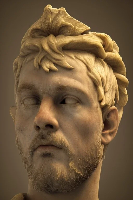 Realistic image, Roman sculpture made in marble with gold veins, Lionel messi, gold laurel leaves crown, waist up portrait,marble material, gold ornaments, Renaissance style, sun rays background, epic, celestial, cinematic lighting, God lights, 4k resolution, smooth details, soft lighting, unreal engine 5, art station, substance 3d.