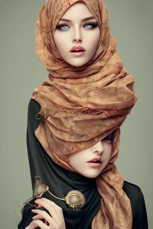 high light, hijab, covered head, full body photography