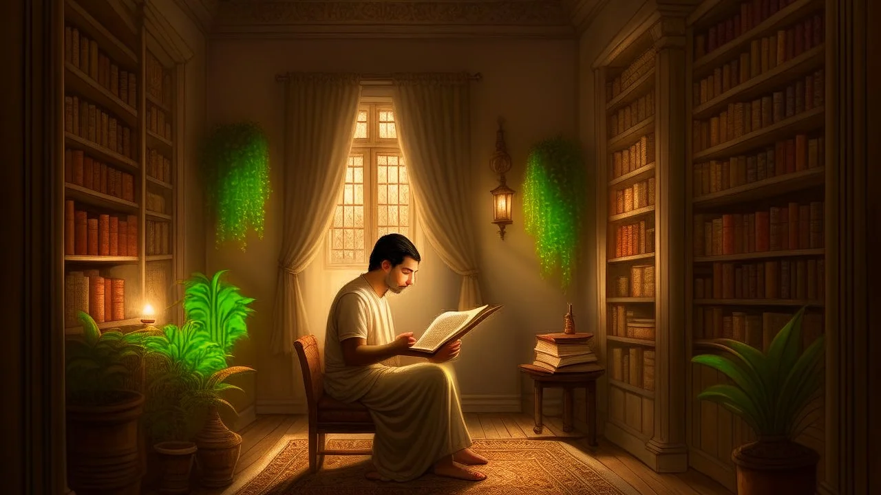 "The image depicts a tranquil and focused scene, featuring an individual engrossed in reading a book within a serene and comfortable environment. This visual captures the essence of personal growth and self-improvement, as the person is absorbed in absorbing inspiring content that contributes to their self-development and knowledge enrichment. The lighting and intricate details create a positive and motivational ambiance, ideal for learning and personal advancement."