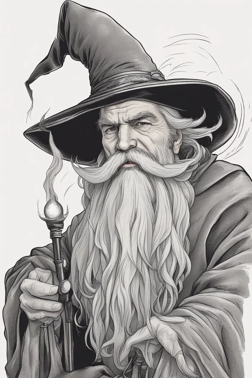 Wizard with majestic beard and pointy hat doing wizard stuff