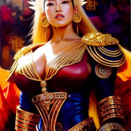 portrait beautiful face 'Mamiya-Fist of the North Star',busty,ancient metal armor balanciaga fashion clothe painting by gaston bussiere, greg rutkowski, yoji shinkawa, yoshitaka amano, tsutomu nihei, donato giancola, tim hildebrandt, oil on canvas, cinematic composition, extreme detail,fit full head inside picture,16k