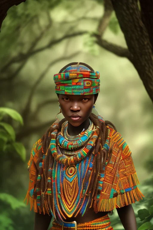 A photo taken from an african village "ninja", <character or scene>, kente, cinematic lighting --v 4 --q 2