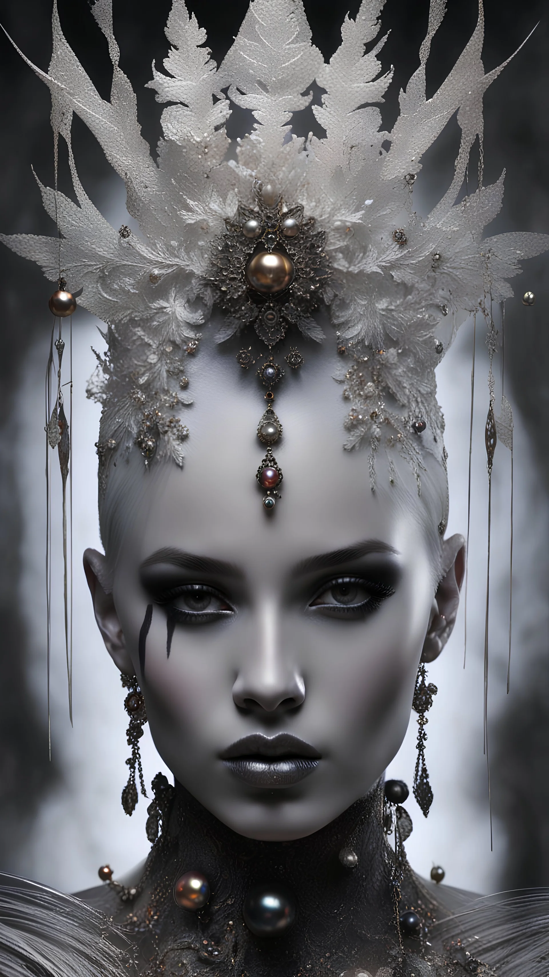 PAPERCUT 3d photo realistic portrait of young woman, dark fantasy, beautiful, dark eyes, dark make up, streaks of paint, paint blobs and smears, paint powder, textured, ornate, baubles, molten metalics, wild hair, high definition, octane render, 64k, 3d