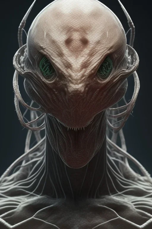 spider alien, head, evil, 8k, finely detailed, photo realistic, HR Giger style