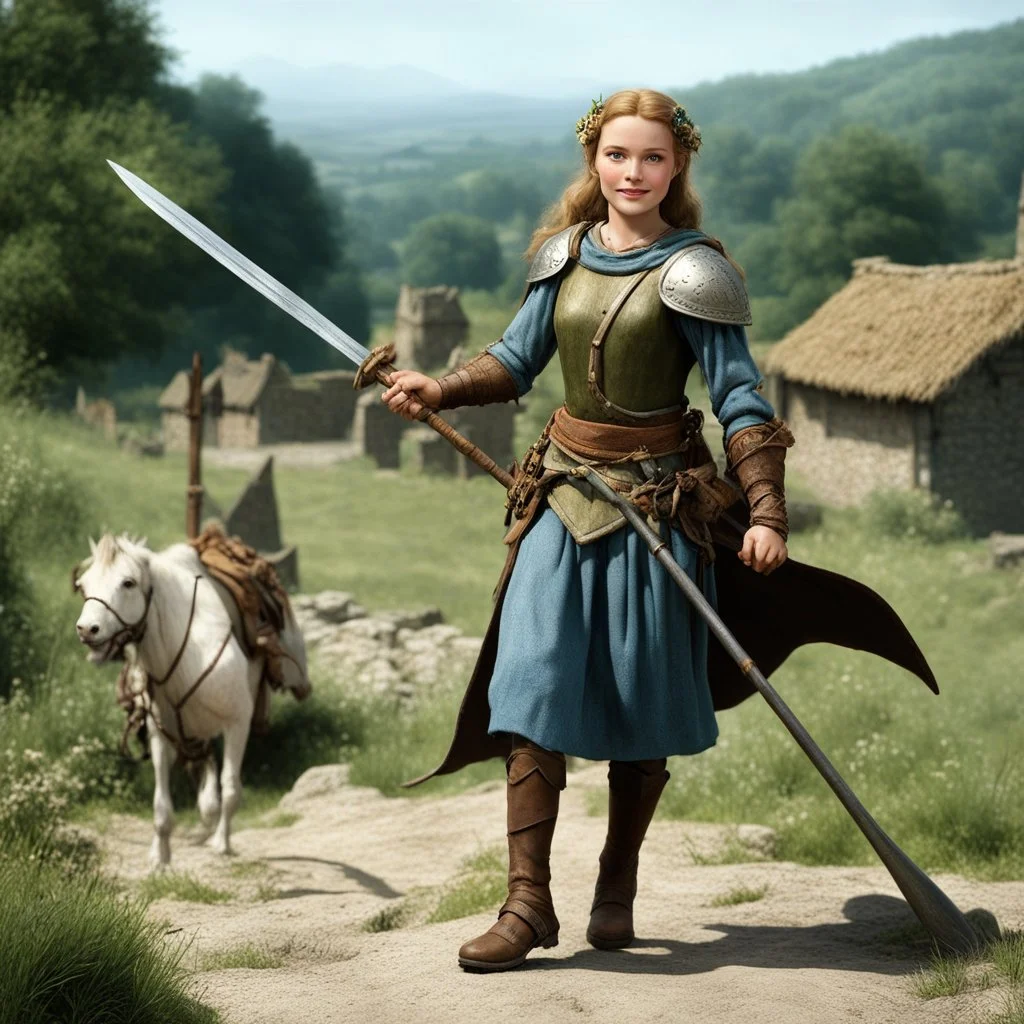 [high res photography by Ray Harryhausen] Joan:A farmer girl from Domremy, a village in medieval France, touched by a divine calling at a tender age. She presents all sorts of pole arms: Spear Halberd Guisarme Partisan Bardiche Bec de Corbin Ranseur Voulge Bohemian earspoon Fauchard Lochaber Axe