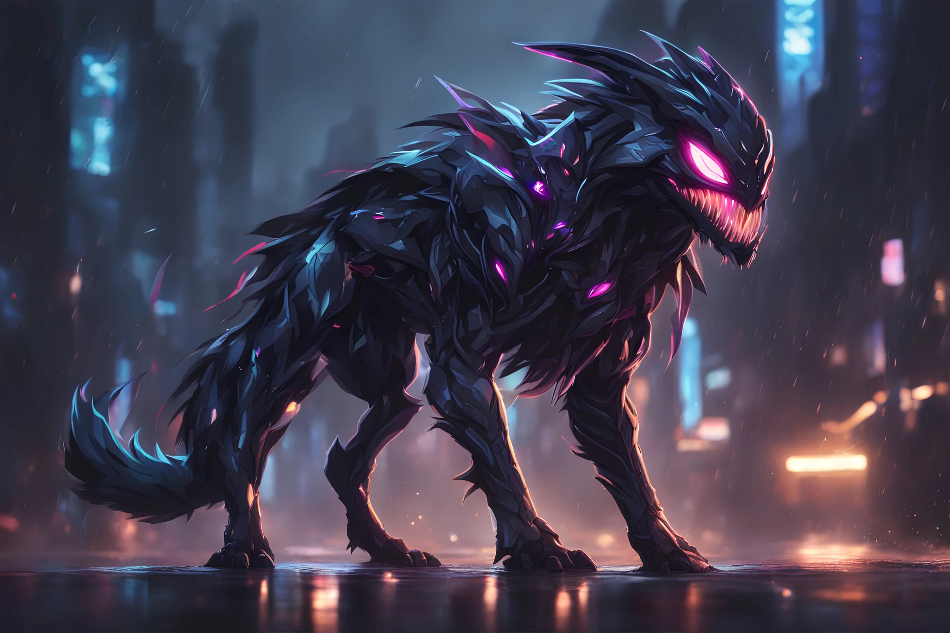 kindred venom in 8k solo leveling shadow artstyle, machine them, close picture, rain, neon lights, intricate details, highly detailed, high details, detailed portrait, masterpiece,ultra detailed, ultra quality