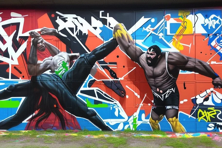 a wrestling graffiti mural wall