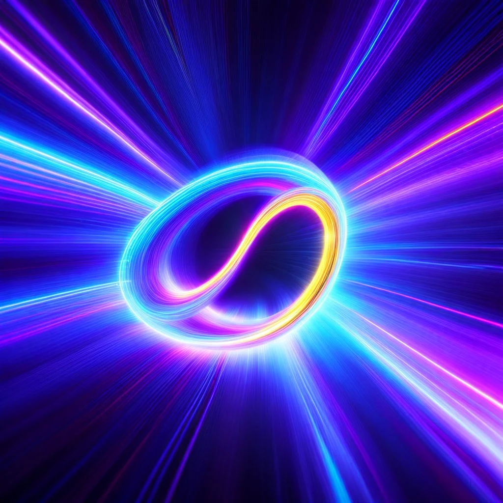 infinity symbol brightly coloured ∞ moving at warp speed, colours from infinity flowing through image with speed, DSLR with a 80mm lens, set to f/16 and a slow shutter speed of 1/15s, striking, neon, chiaroscuro, dramatic, captivating, powerful, fantasy, beautiful, octane render, 16k post-production, artstation: award-winning: atmospheric: commanding: fantastical: clarity: ultra quality: striking: brilliance: stunning colors: amazing depth; lens: f/11, 35mm