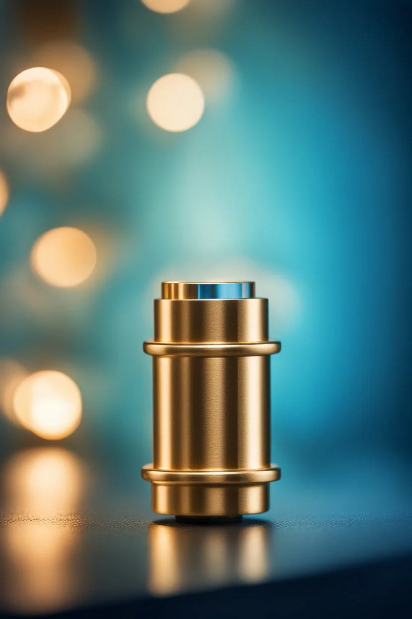 create a high quality poster from a brass Coupling wall tee fitting for product reveal with professional photography techniques , semi ocean blue background, a dreamy blurred with bokeh background ,with excellent warm lighting, on a luxury scenes in a studio ,bulbs of clear water , on a pice of vevlet