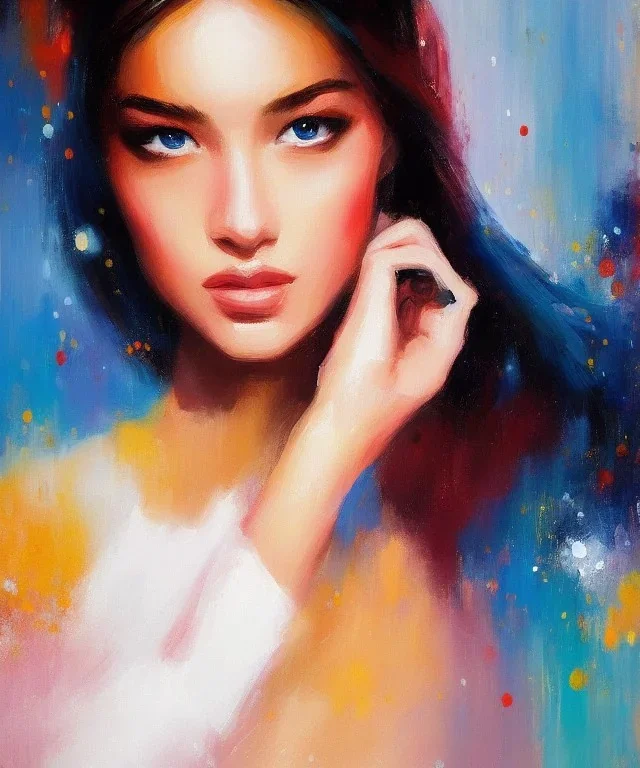 Masterpiece, best quality, The Face of the Curious Female by Bryen Frost rework. trace light, painted impressionist brush strokes. Paint spatters, drips, drabs, dynamic, artstation, artgerm