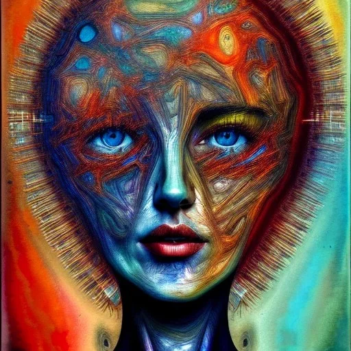 fractals in a human, an abstract painting, portrait, mixed media, textured, anatomically correct, beautiful perfect face, sharp focus, highly detailed