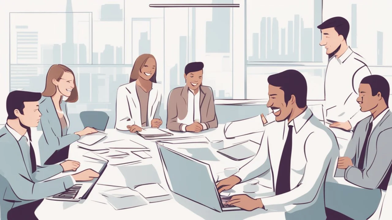 Certainly, here is a description of the ideal image for the article about "Successful Recruitment Strategies in the Business World" in English: The image depicts a group of happy and motivated employees in a professional work environment. In the center of the image, there is a manager or leader explaining successful recruitment principles to their team. The employees are shown actively engaging and participating in a discussion about the company's future. The image conveys a positive message ab