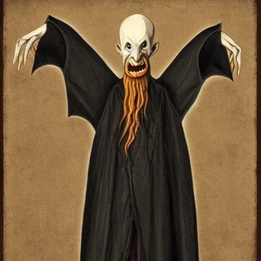  Nosferatu vampire with a fleshy tentacle beard as a Russian Orthodox