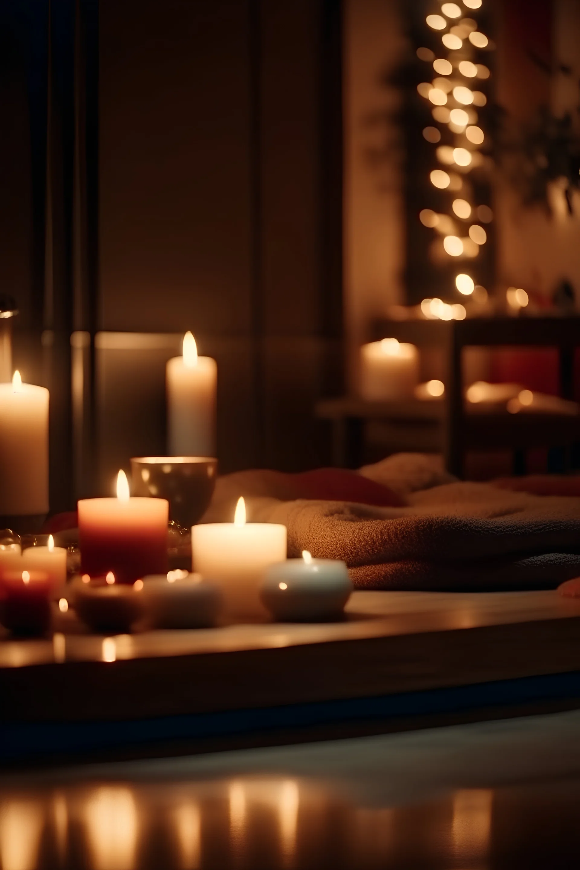 vue sur massage de dos éclairée par ambience douce, déco thème de noel, détails élevés, 4k