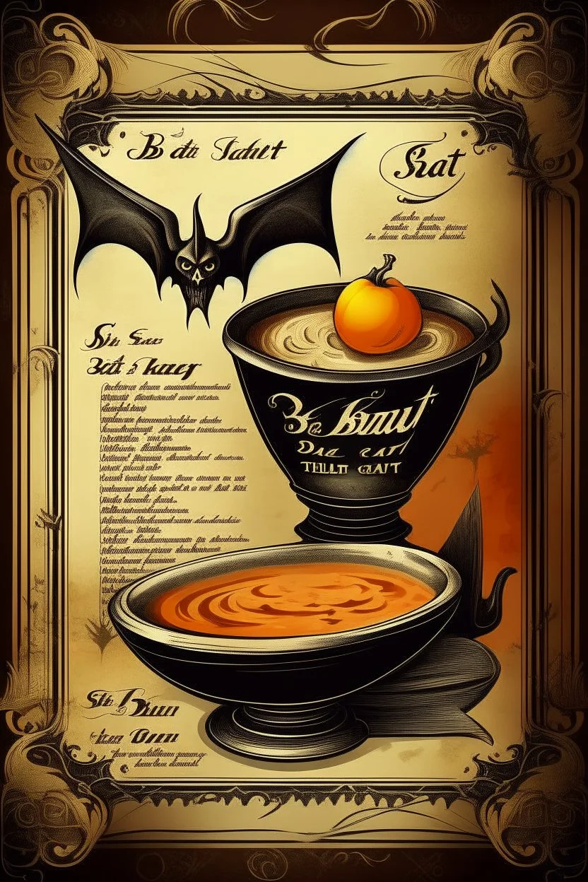 vintage cafe menu, Halloween, bat soup
