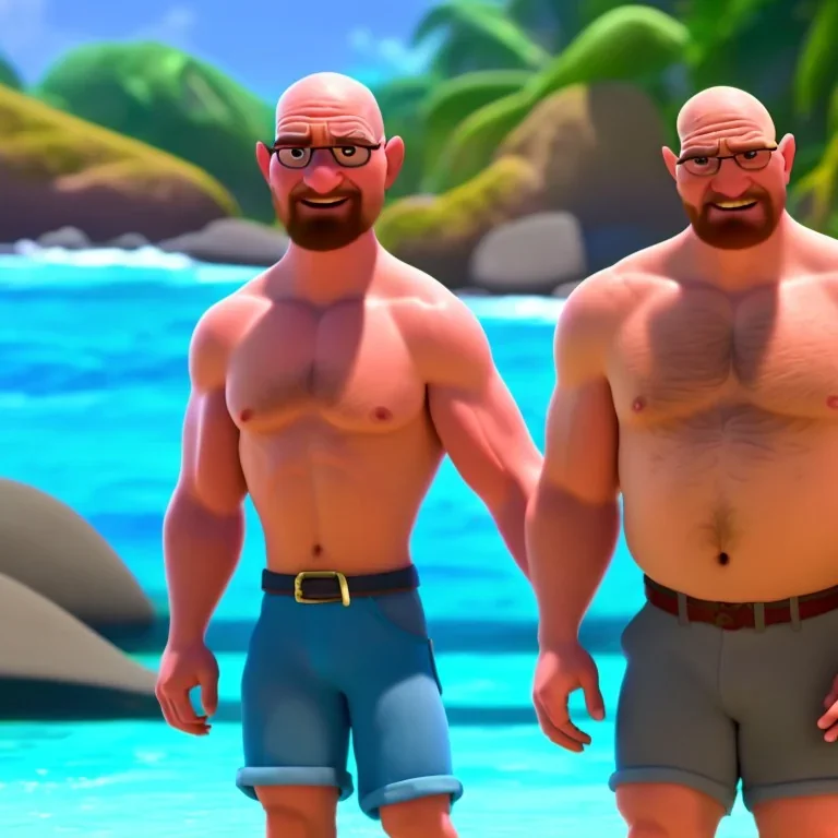 shirtless Walter Whites family , 8k, tropical beach background, jaun