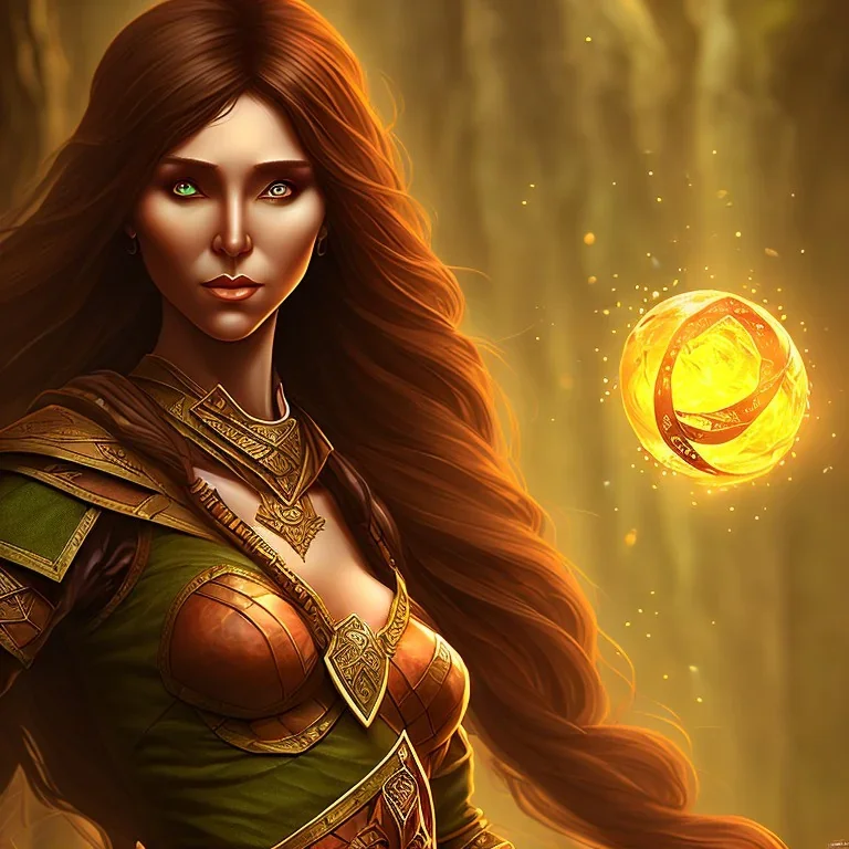 dungeons and dragons, female elf, druid, brown hair, brown eyes, full body, realistic face