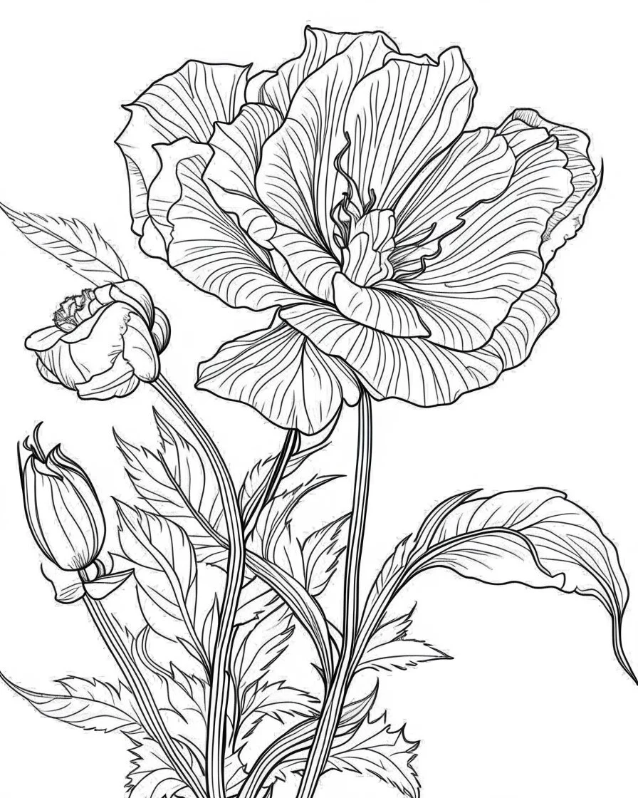 real massive only Lisianthus flower, coloring page, no leaves, full body (((((white background))))), only use an outline., real style, line art, white color, clean line art, white background, Sketch style