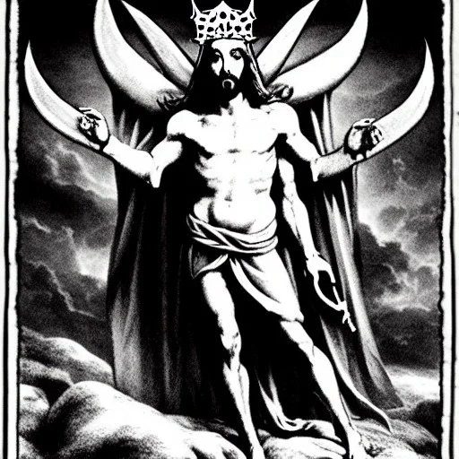 Devil demon satan king knights war code prophecy black and white jesus