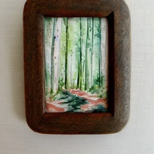 exquisite whimsical woodland watercolor, tiny frame, cute, adorable, linen and wood backdrop