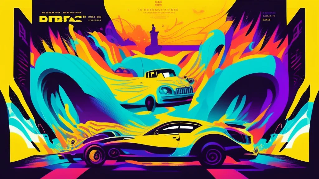 "I'm envisioning a vibrant poster for the 'Big Car Festival,' capturing the energy of the event. The main visual should feature a powerful car in the foreground, with a silhouette of a DJ and turntables, setting the festive atmosphere. The podium should showcase winners celebrating, holding champagne bottles, and perhaps spraying champagne in the air. Use dynamic and festive colors, including bold reds and metallic gold. Include playful fonts for the event title and details. Add elements like co