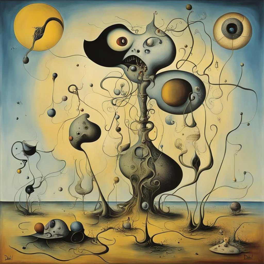 In the artistic style of Salvador Dali, enhanced surrealism, malignantly useless, by Dali and Joan Miro, dissolving textures, expansive, oil on canvas, weirdcore