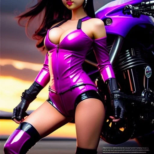 fullbody portrait 'beautiful face sexy Busty Female Biker riding a Superbike',hyperrealistic skin,Hyperrealistic crystal clear eyes,wearing skintight pink latex,painting by gaston bussiere, greg rutkowski, yoji shinkawa, yoshitaka amano, tsutomu nihei, donato giancola, tim hildebrandt,Evan Lee,Akira-Raikou, oil on canvas, cinematic composition,sharp image, extreme detail,((fit full head inside picture)),32k