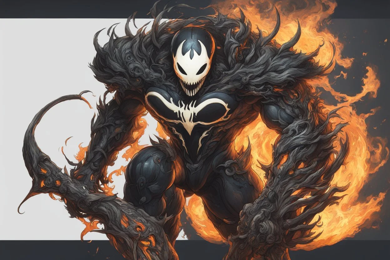 venom machine with fire pumpkin head in nier automata artstyle, halloween them, close picture, fantasy world, intricate details, highly detailed, high details, detailed portrait, masterpiece,ultra detailed, ultra quality