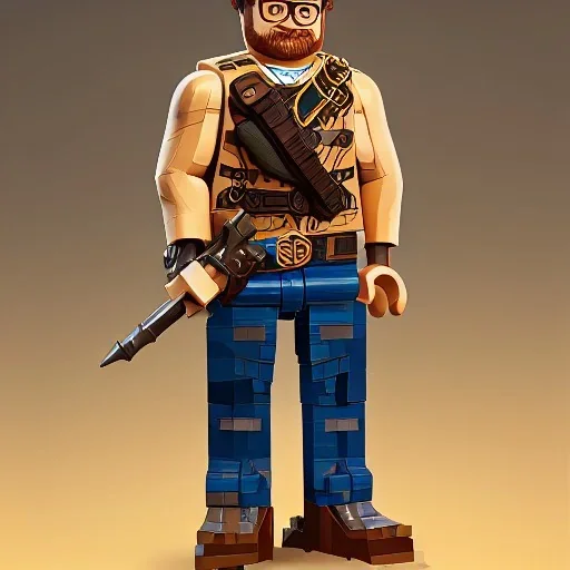 wayne knight ed sheeran, dark blonde hair, shaved, lego, steampunk