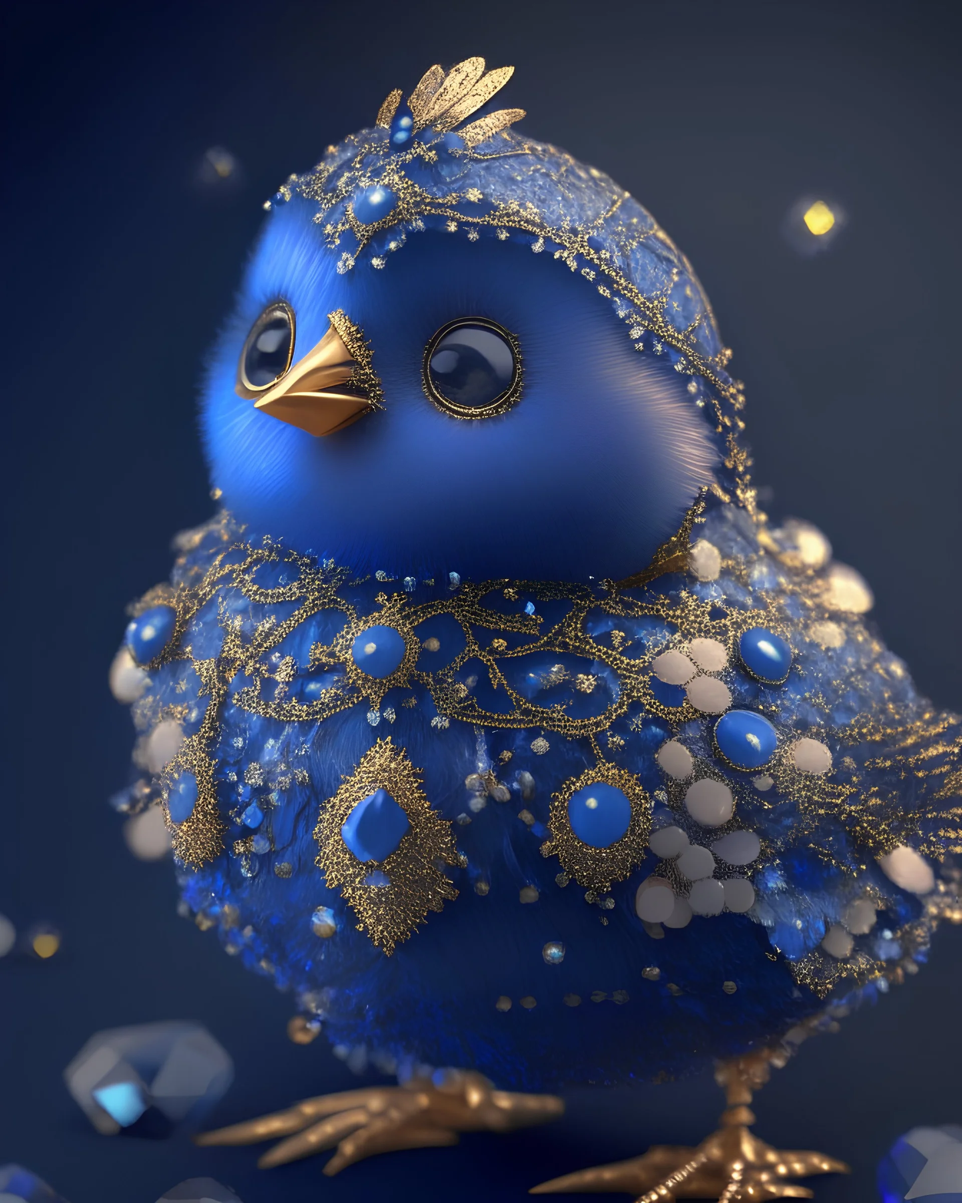 A cute and adorable little chick made of sapphire ornaments highly detailed intricated art design trending at artstation 8k uhd