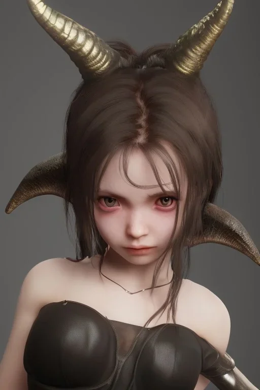 horns small sad eyes darkness girl demon body