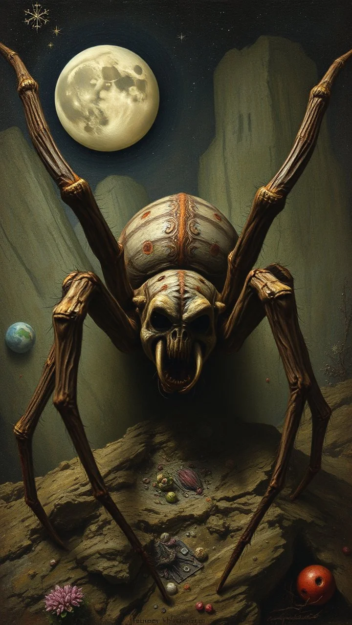 Hieronymus Bosch style nightmares ,a spider playing
