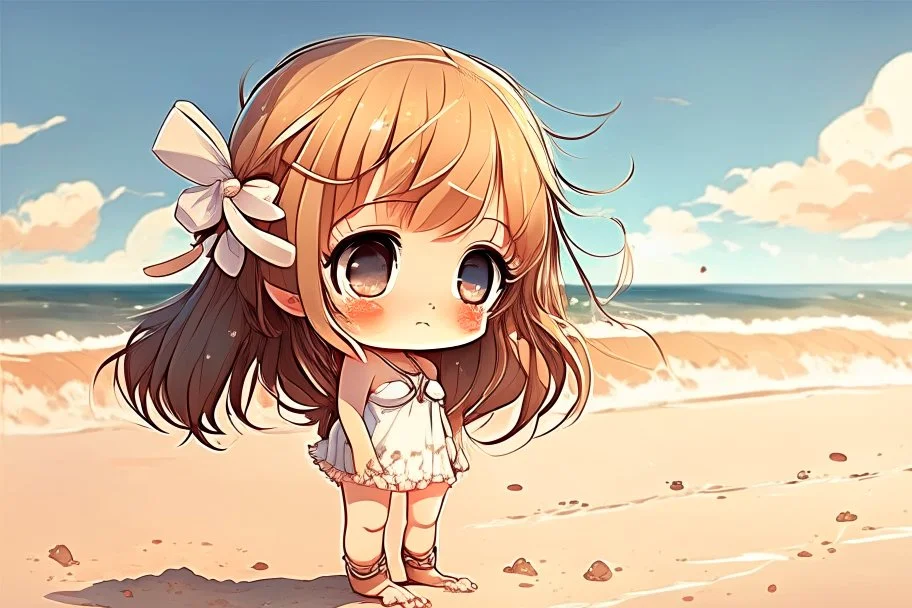 cute chibi girl at the beach