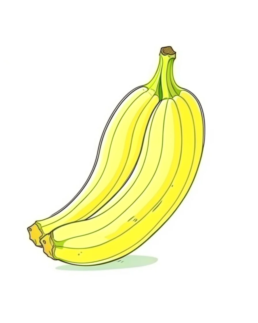 cute drawing of a yellow banana on a white background.