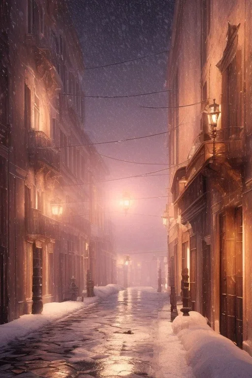 Veneza street, Realistic night christmas, snow, 4k, big tree christimas, intricate, bump