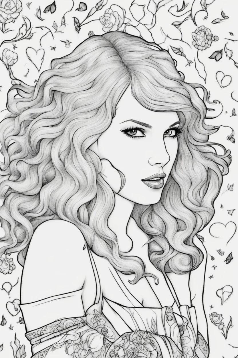 coloring pages of taylor swift for adults, Designs Black and white, No Shading