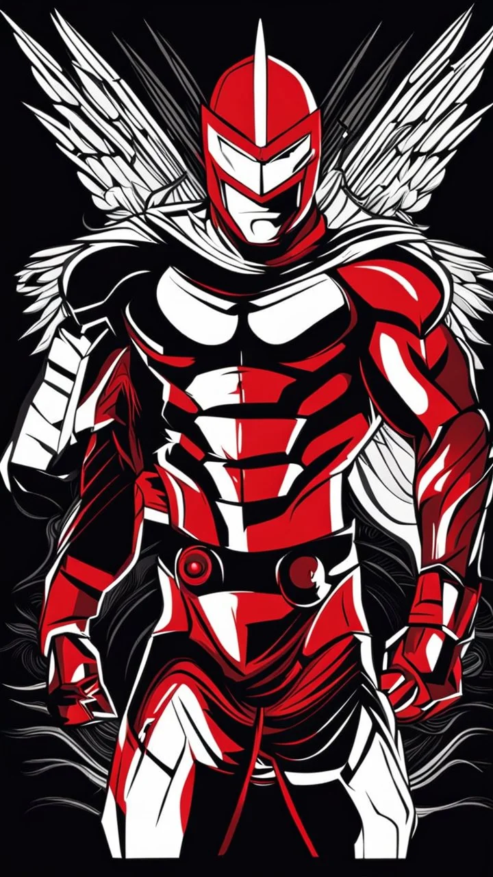 Dragman art illustration black background red and white color full body